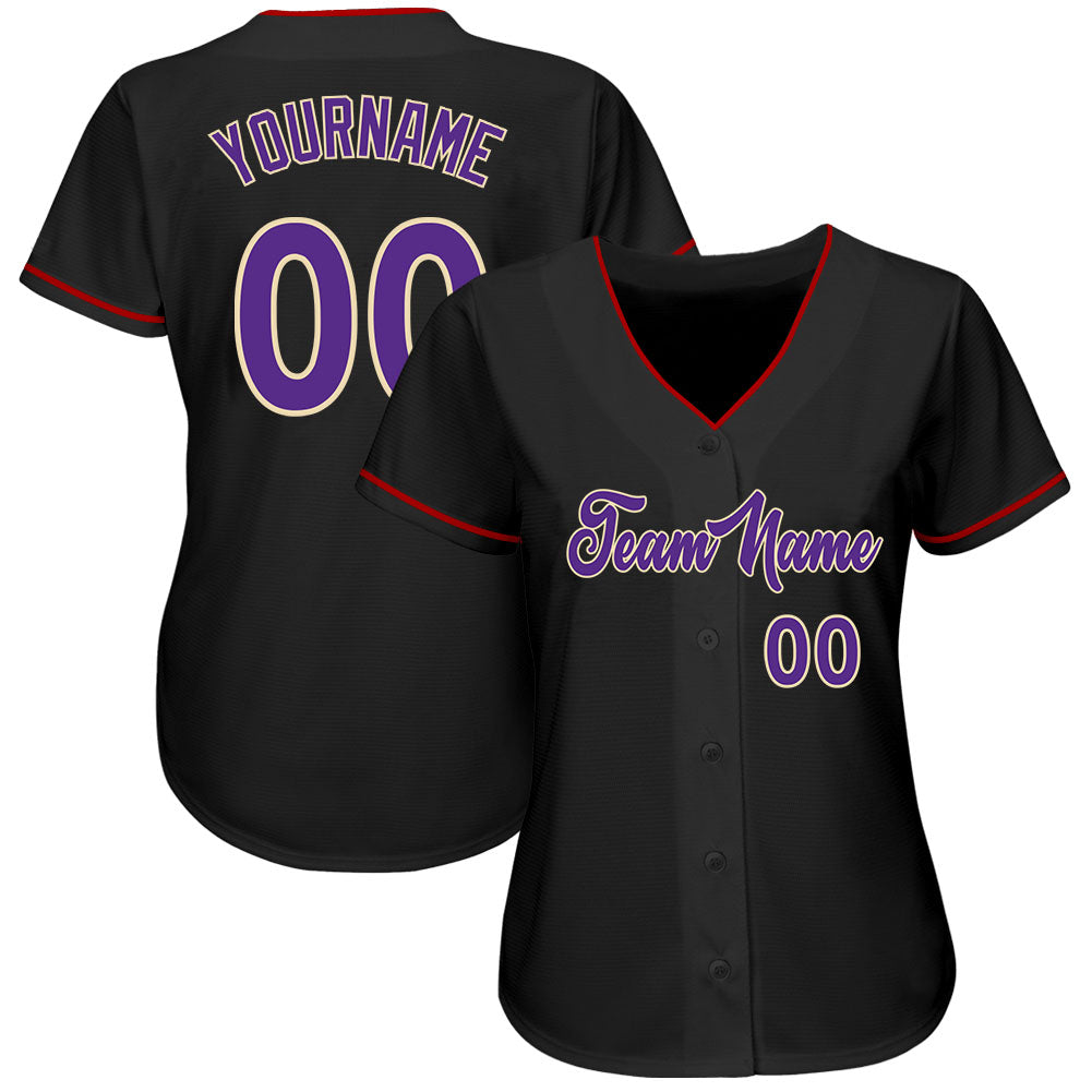 Custom Black Purple-Cream Authentic Baseball Jersey view 2
