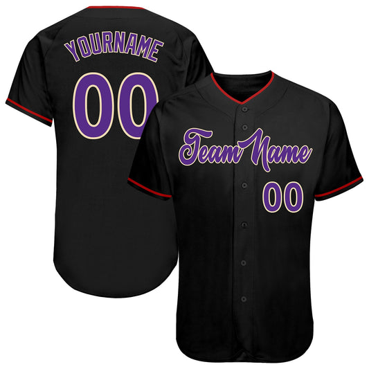Custom Black Purple-Cream Authentic Baseball Jersey - Main View