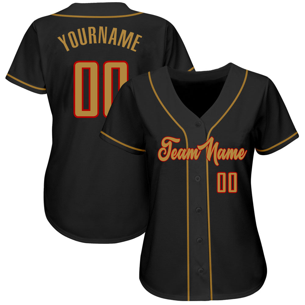 Custom Black Old Gold-Red Authentic Baseball Jersey view 2