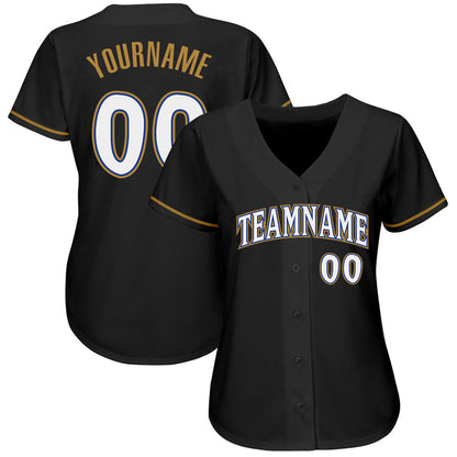 Custom Black White Old Gold-Royal Authentic Baseball Jersey view 2