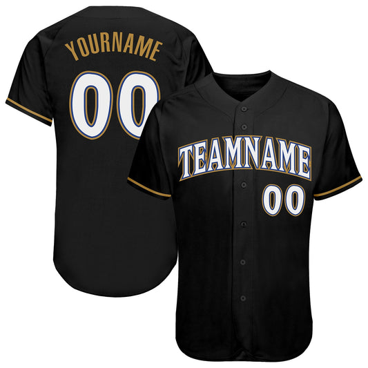 Custom Black White Old Gold-Royal Authentic Baseball Jersey - Main View