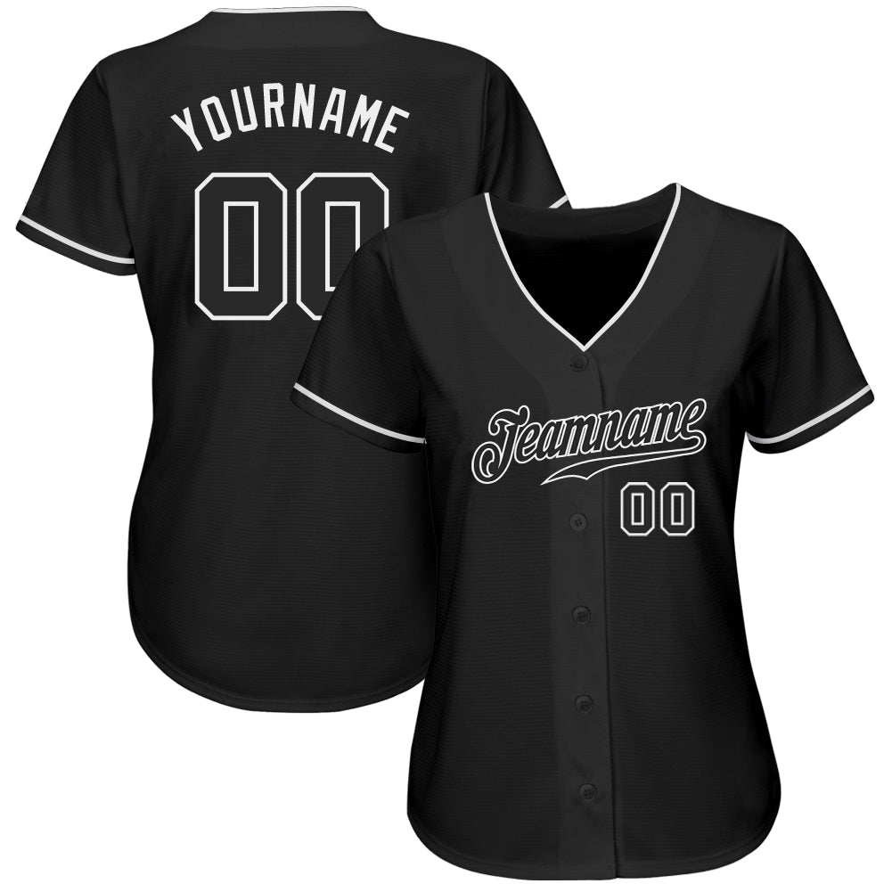 Custom Black Black-White Authentic Baseball Jersey view 2