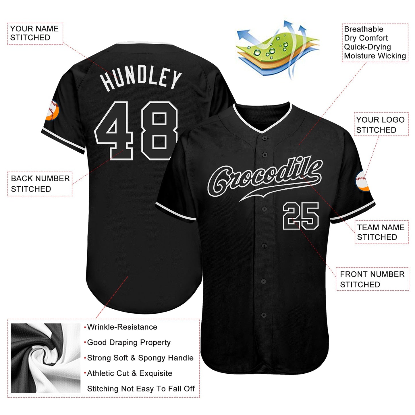 Custom Black Black-White Authentic Baseball Jersey view 3
