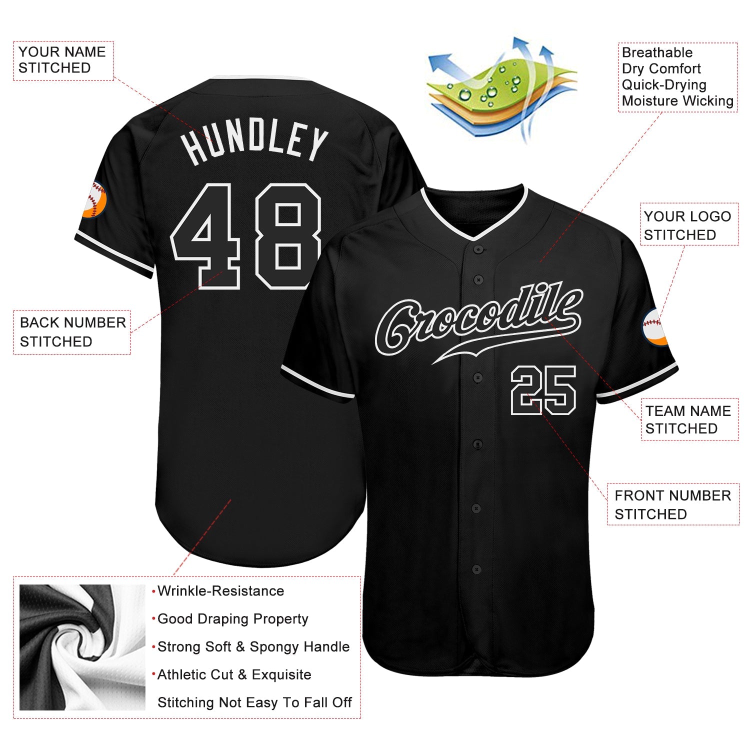 Custom Black Black-White Authentic Baseball Jersey view 3