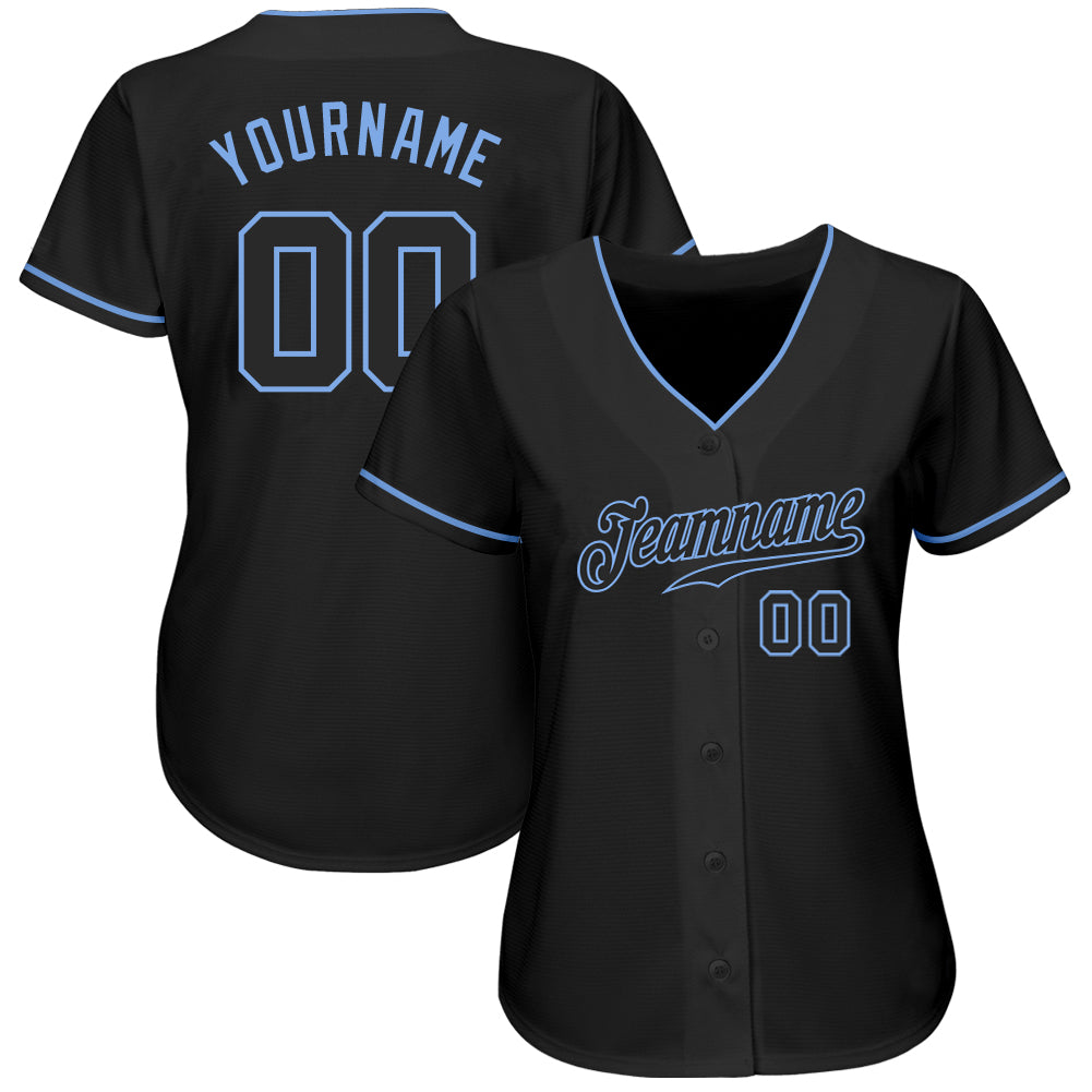 Custom Black Black-Light Blue Authentic Baseball Jersey view 2