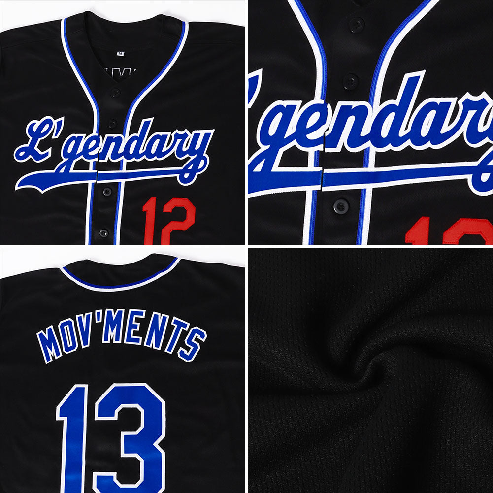 Custom Black Black-Light Blue Authentic Baseball Jersey view 6