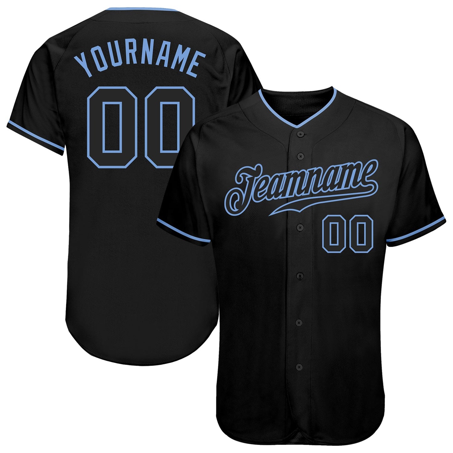 Custom Black Black-Light Blue Authentic Baseball Jersey - Main View