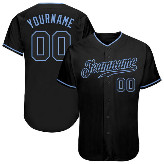 Custom Black Black-Light Blue Authentic Baseball Jersey - Main View