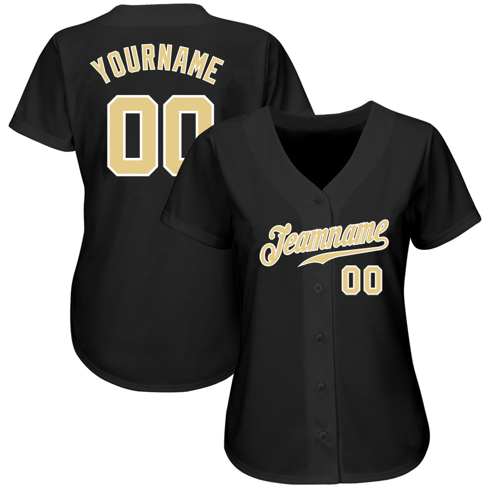 Custom Black Vegas Gold-White Authentic Baseball Jersey view 2