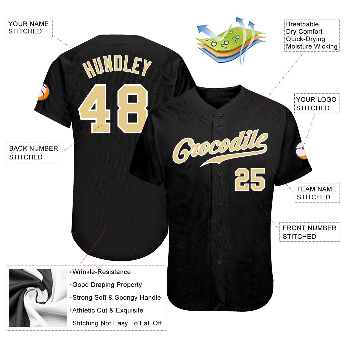 Custom Black Vegas Gold-White Authentic Baseball Jersey view 3