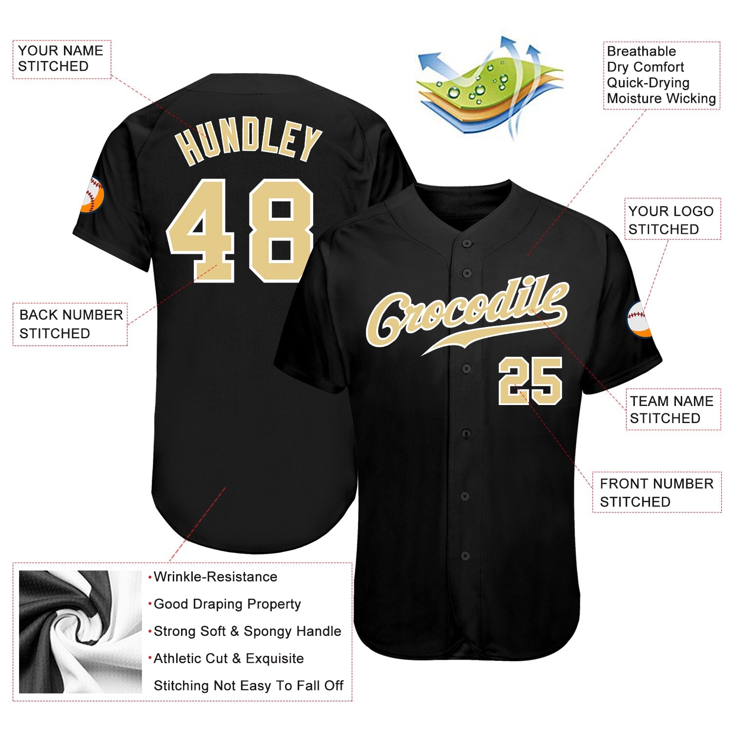 Custom Black Vegas Gold-White Authentic Baseball Jersey view 3