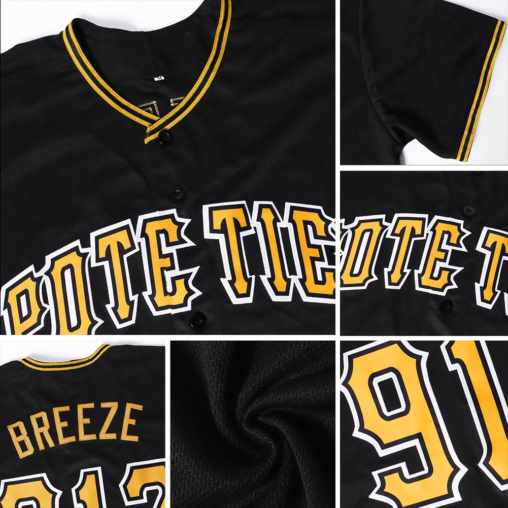 Custom Black Black-Vegas Gold Authentic Baseball Jersey view 6