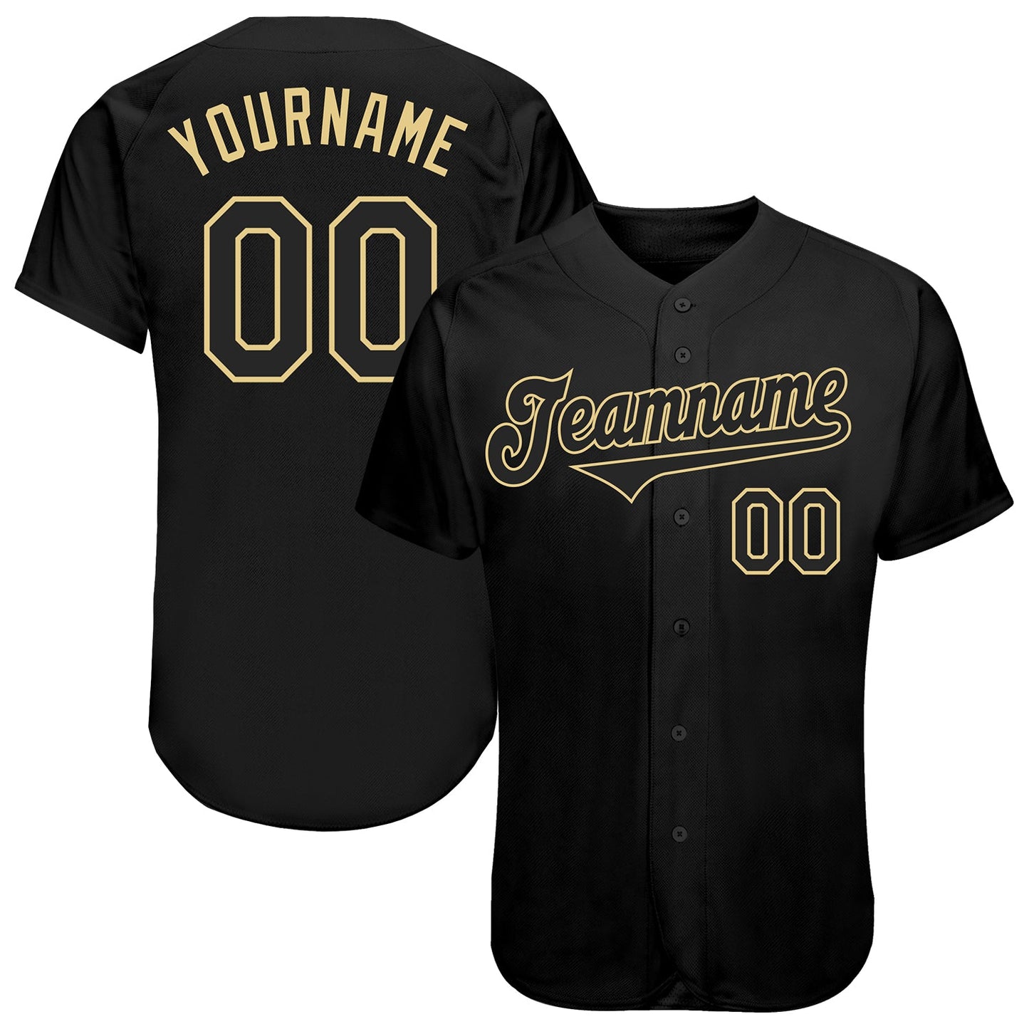 Custom Black Black-Vegas Gold Authentic Baseball Jersey - Main View