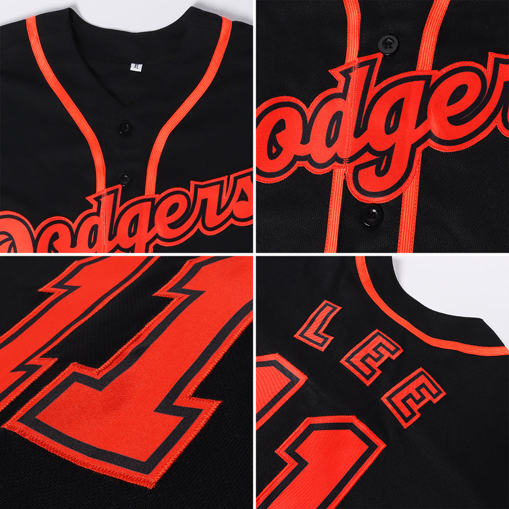 Custom Black Texas Orange-White Authentic Baseball Jersey view 6