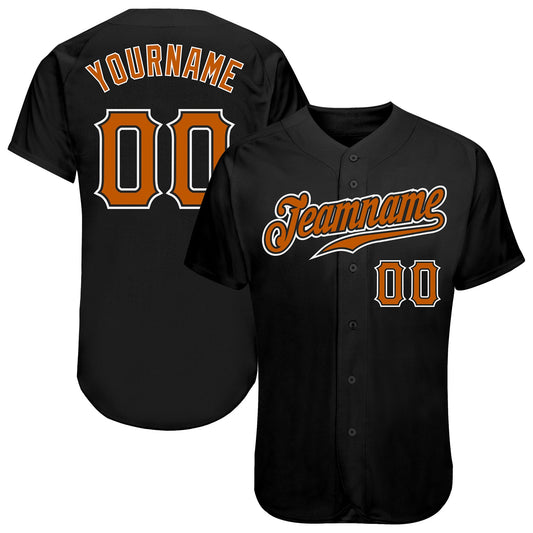 Custom Black Texas Orange-White Authentic Baseball Jersey - Main View