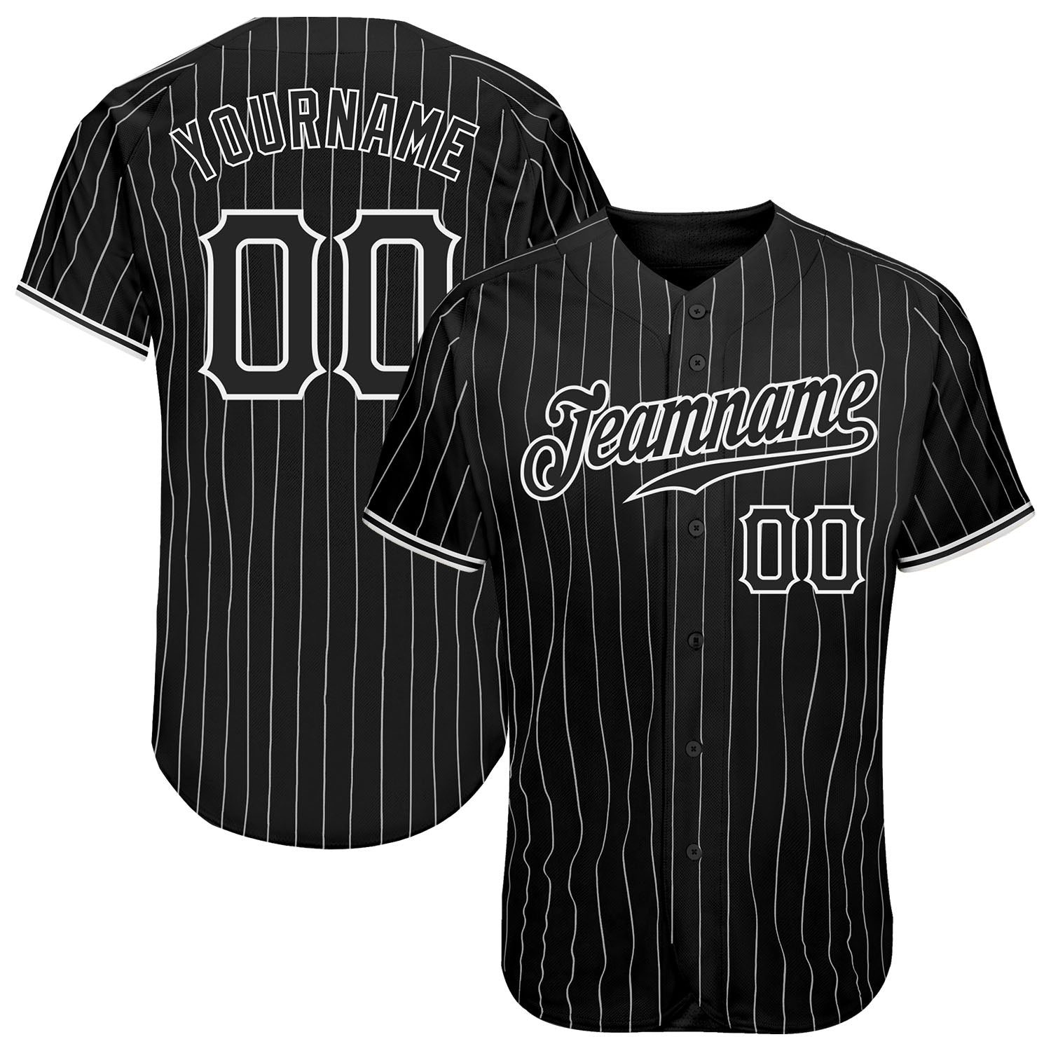 Custom Black White Pinstripe Black-White Authentic Baseball Jersey - Main View