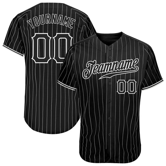 Custom Black White Pinstripe Black-White Authentic Baseball Jersey - Main View