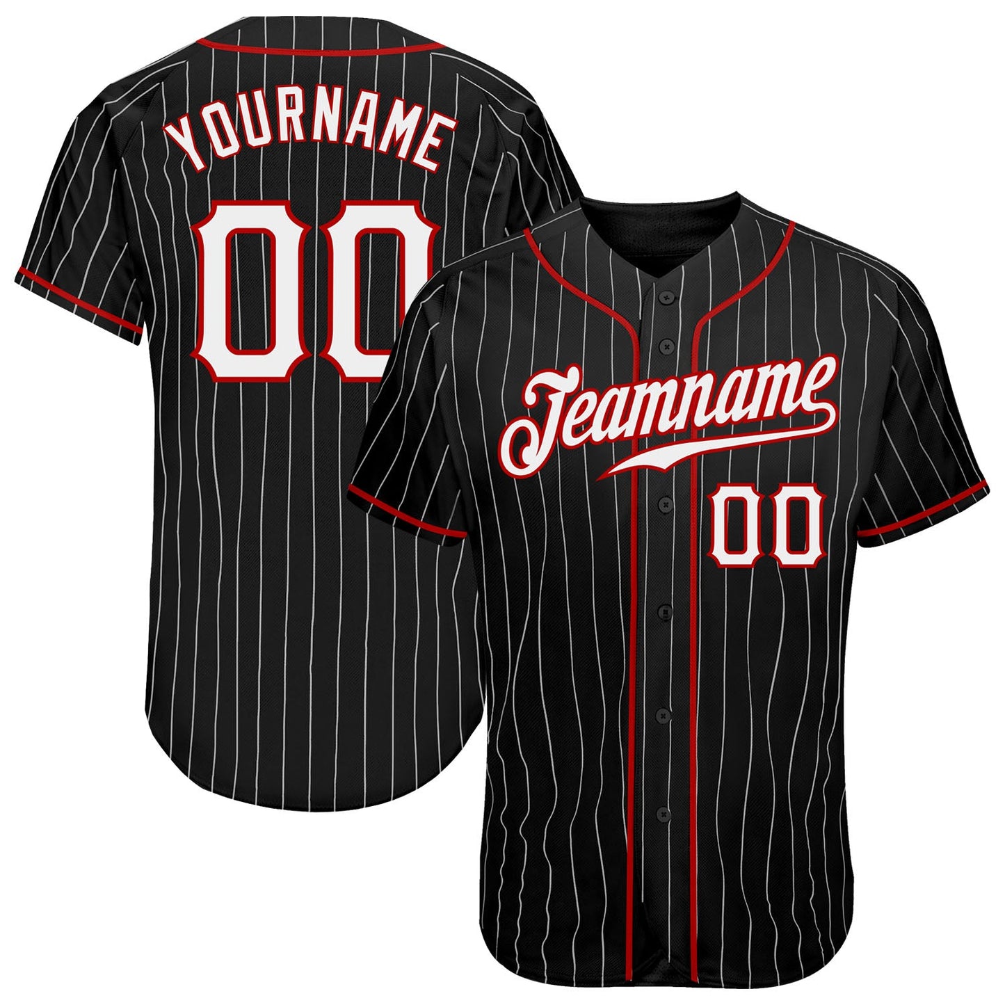 Custom Black White Pinstripe White-Red Authentic Baseball Jersey - Main View