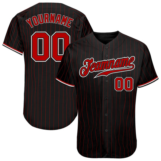 Custom Black Red Pinstripe Red-White Authentic Baseball Jersey - Main View