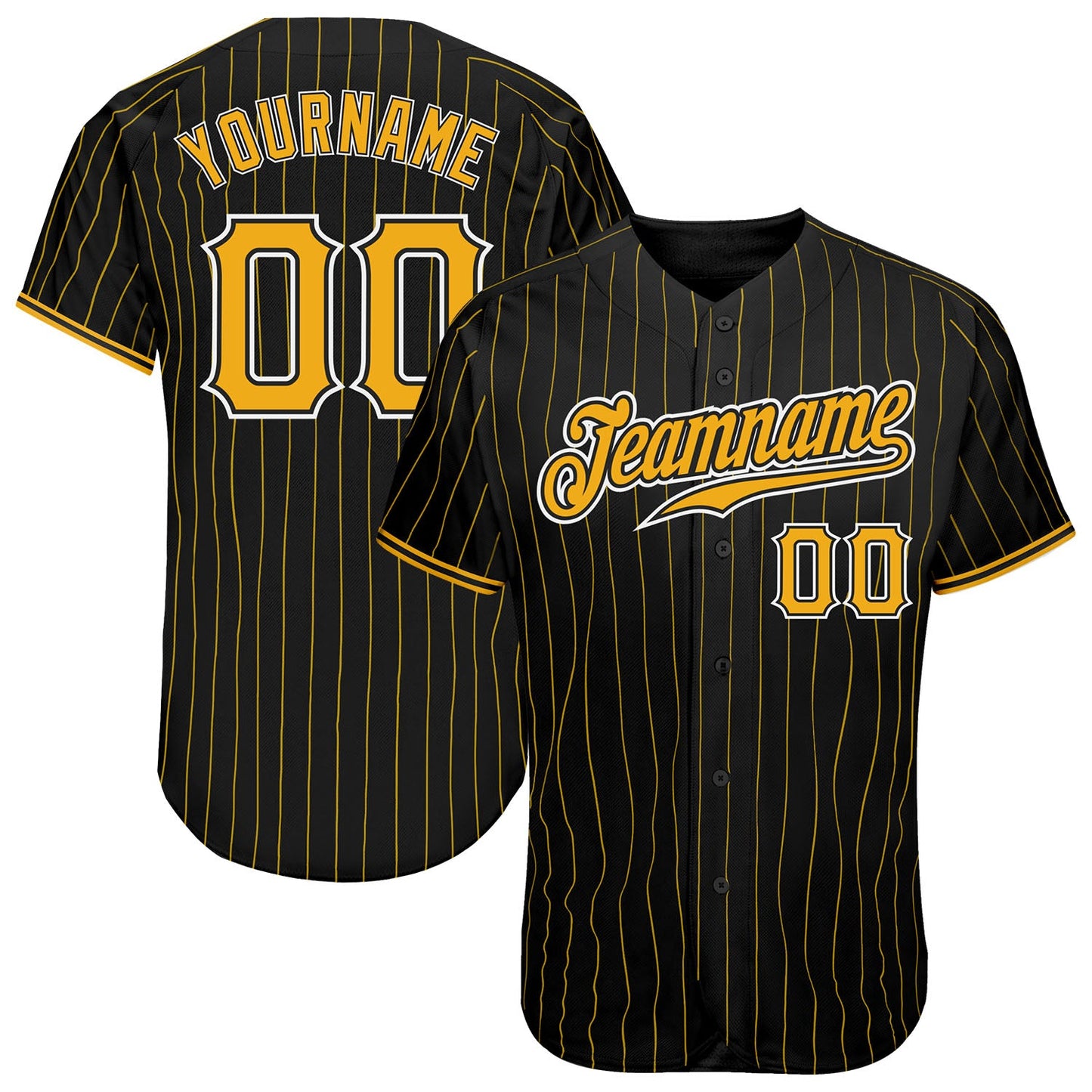 Custom Black Gold Pinstripe Gold-White Authentic Baseball Jersey - Main View