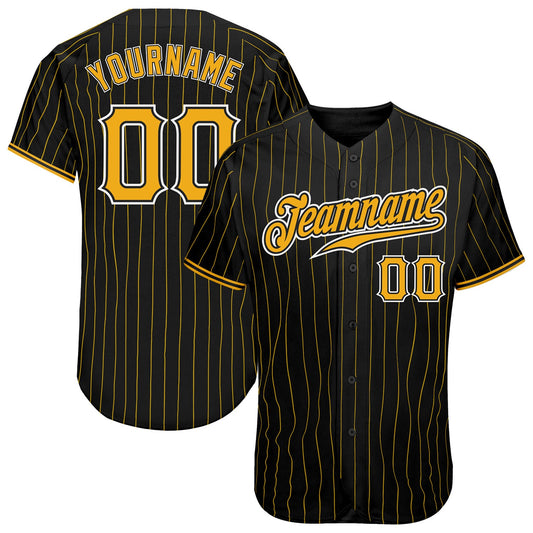 Custom Black Gold Pinstripe Gold-White Authentic Baseball Jersey - Main View