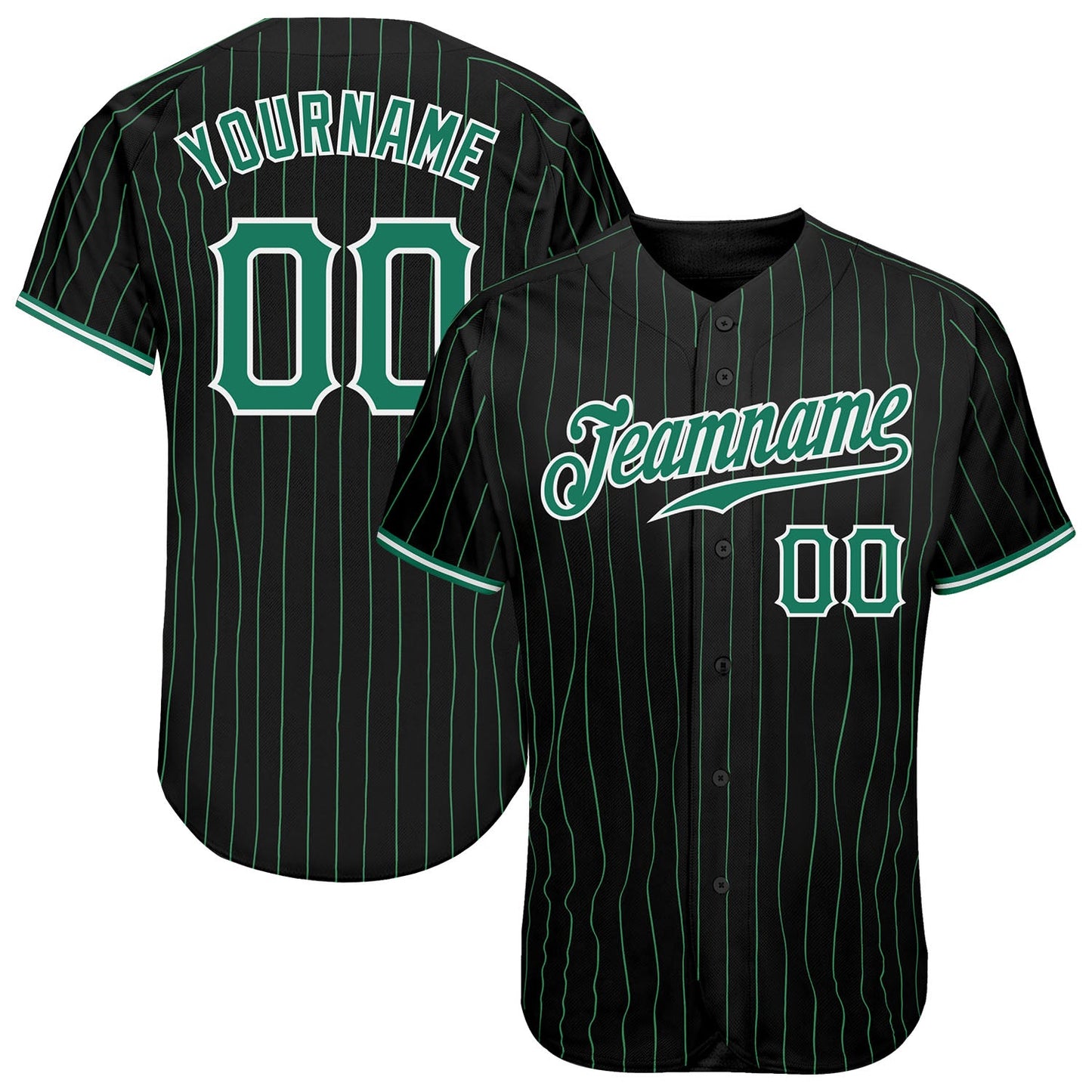 Custom Black Kelly Green Pinstripe Kelly Green-White Authentic Baseball Jersey - Main View