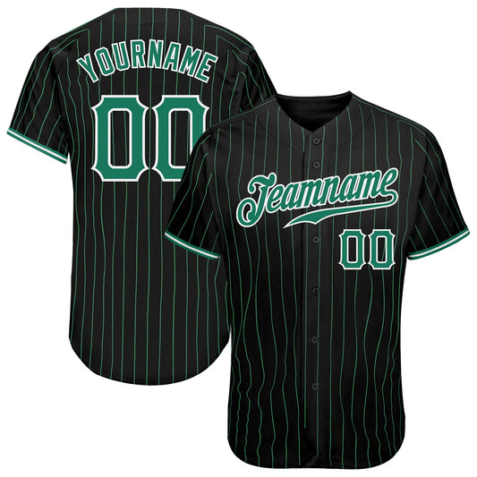 Custom Black Kelly Green Pinstripe Kelly Green-White Authentic Baseball Jersey - Main View