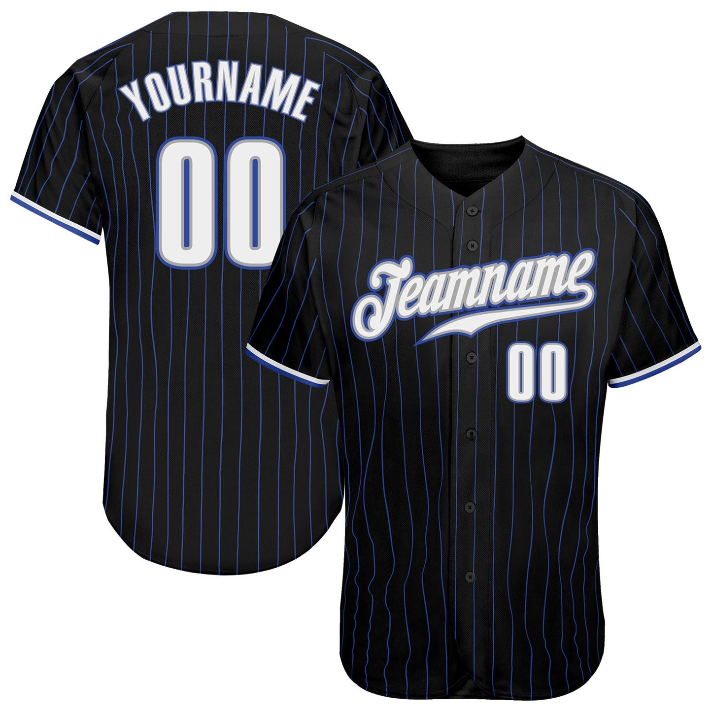 Custom Black Royal Pinstripe White-Gray Authentic Baseball Jersey - Main View