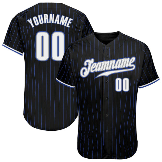 Custom Black Royal Pinstripe White-Gray Authentic Baseball Jersey - Main View