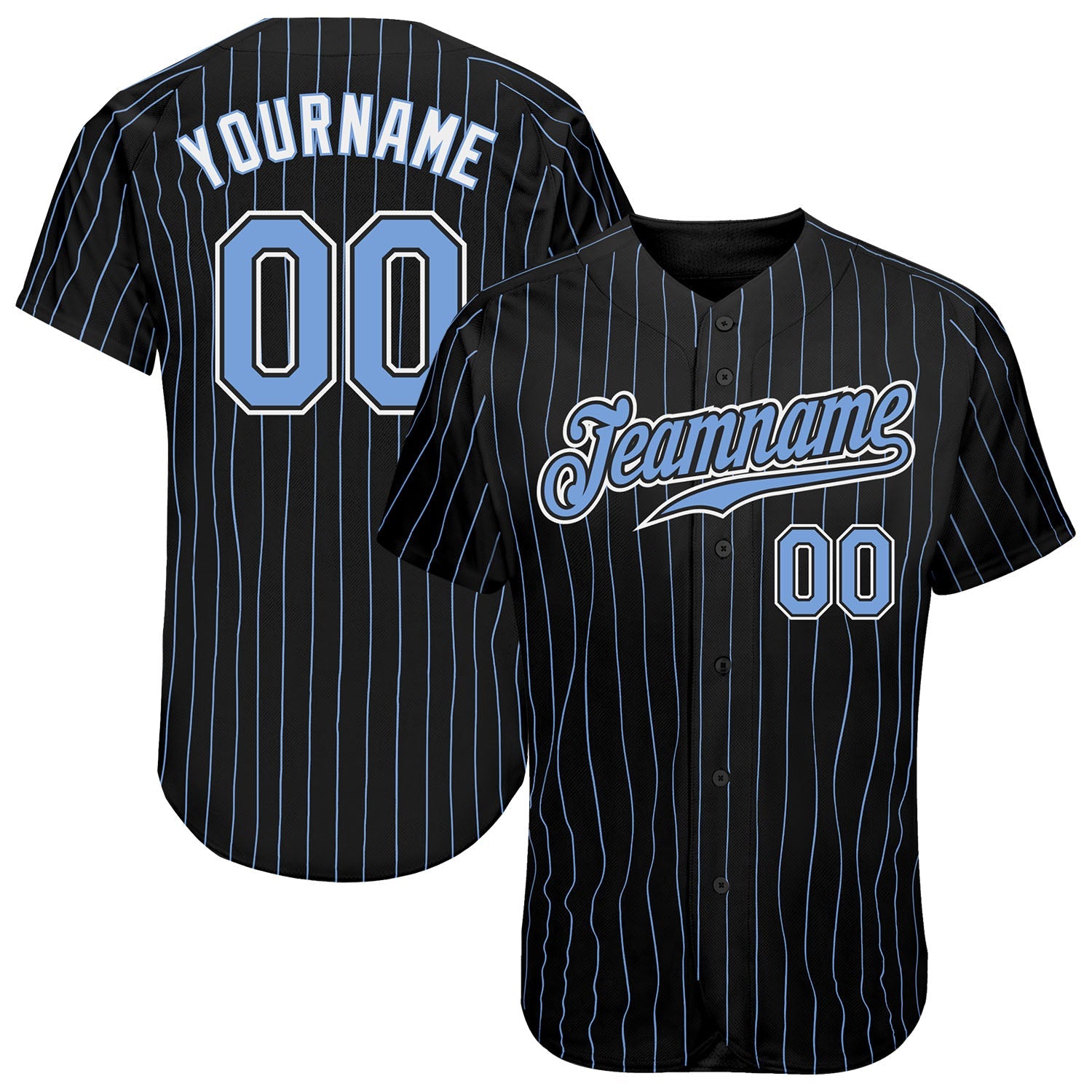 Custom Black Light Blue Pinstripe Light Blue-White Authentic Baseball Jersey - Main View