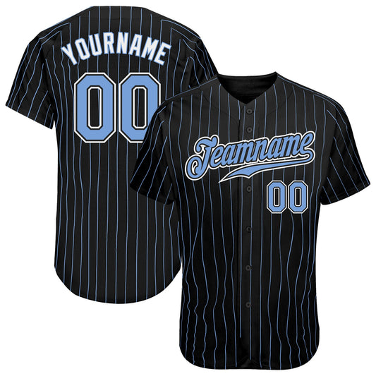 Custom Black Light Blue Pinstripe Light Blue-White Authentic Baseball Jersey - Main View