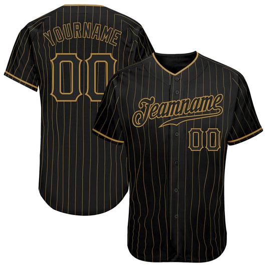 Custom Black Old Gold Pinstripe Black Authentic Baseball Jersey - Main View