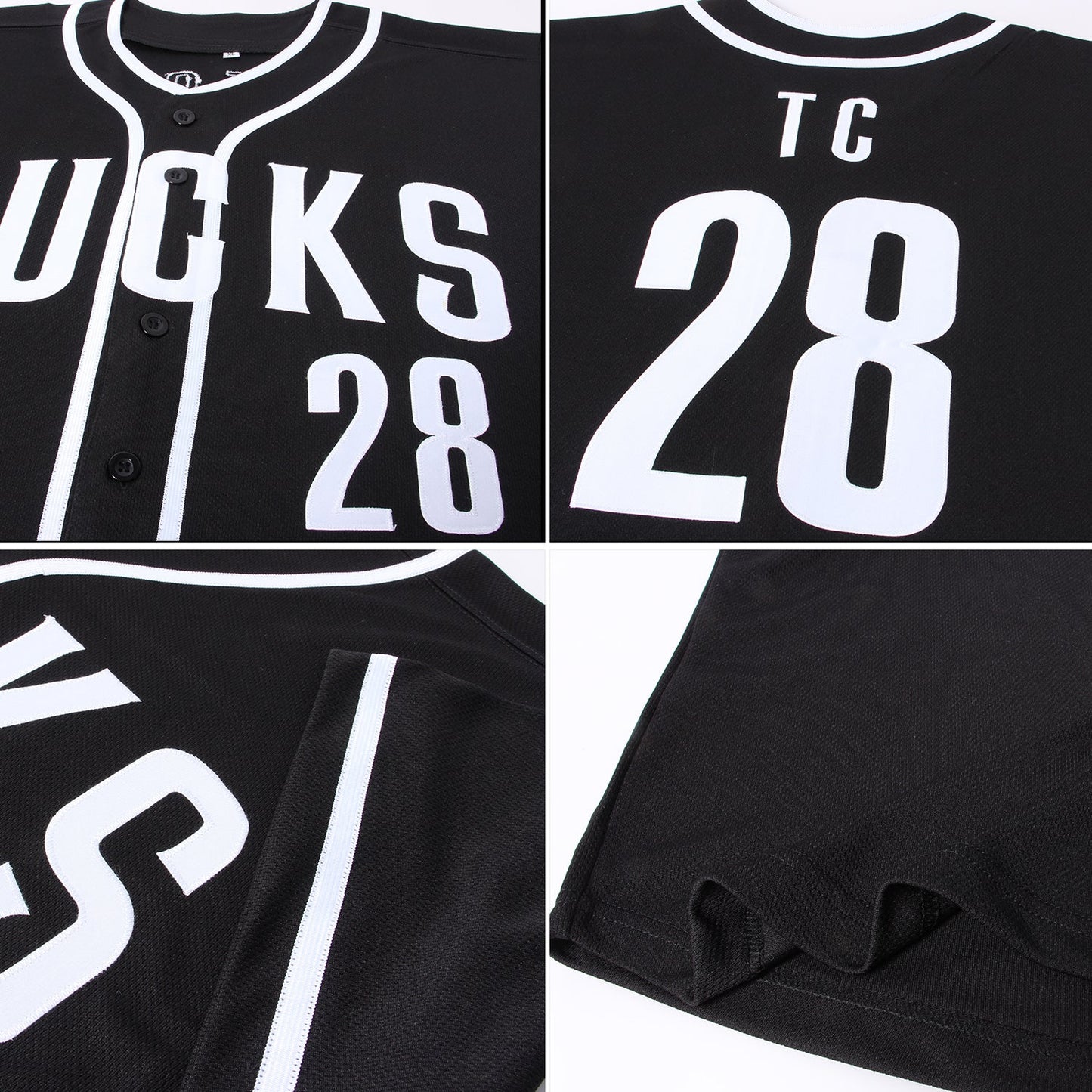 Custom Black White Authentic Baseball Jersey view 6