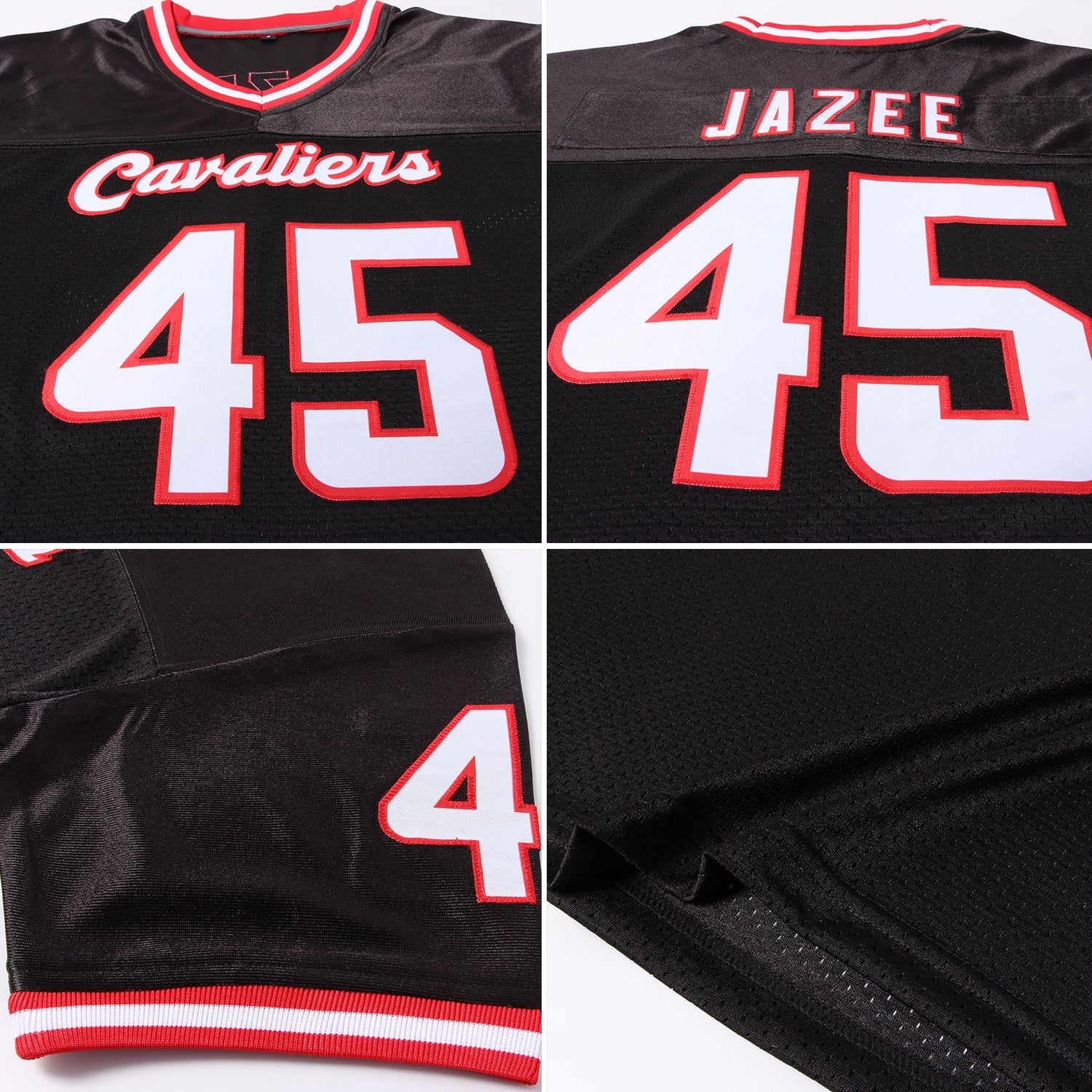 Custom Black White-Red Mesh Authentic Throwback Football Jersey view 7