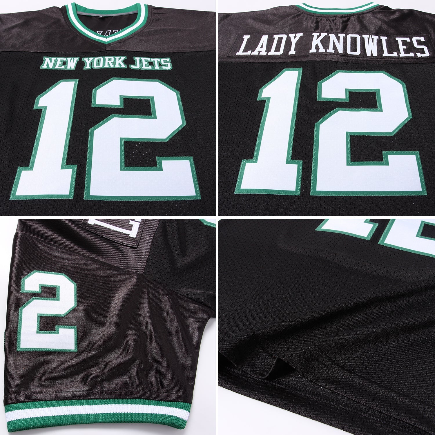 Custom Black White-Kelly Green Mesh Authentic Throwback Football Jersey view 5