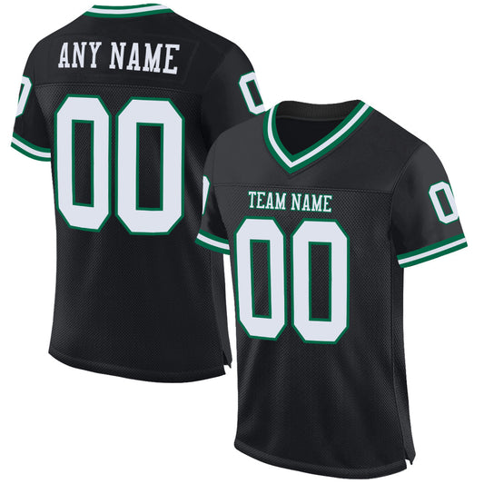Custom Black White-Kelly Green Mesh Authentic Throwback Football Jersey - Main View