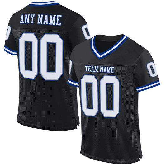 Custom Black White-Royal Mesh Authentic Throwback Football Jersey - Main View