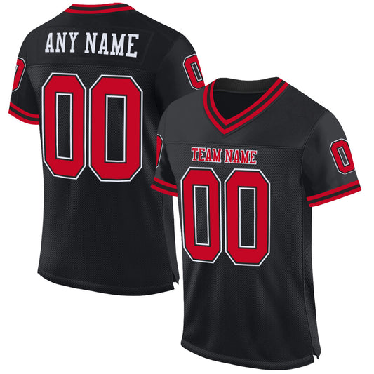 Custom Black Red-White Mesh Authentic Throwback Football Jersey - Main View