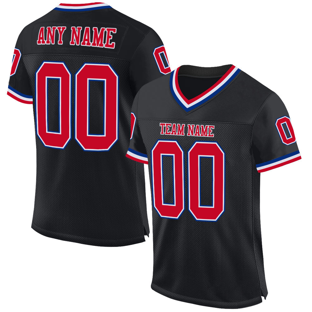 Custom Black Red-Royal Mesh Authentic Throwback Football Jersey - Main View