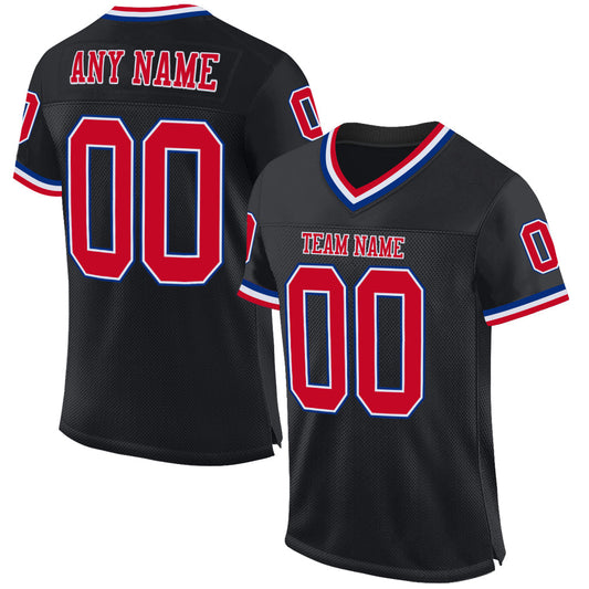 Custom Black Red-Royal Mesh Authentic Throwback Football Jersey - Main View