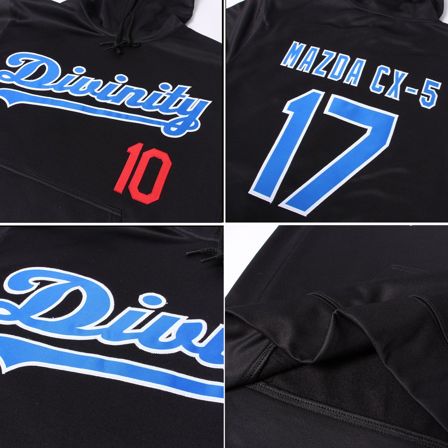 Custom Stitched Black Royal-Red Sports Pullover Sweatshirt Hoodie view 2