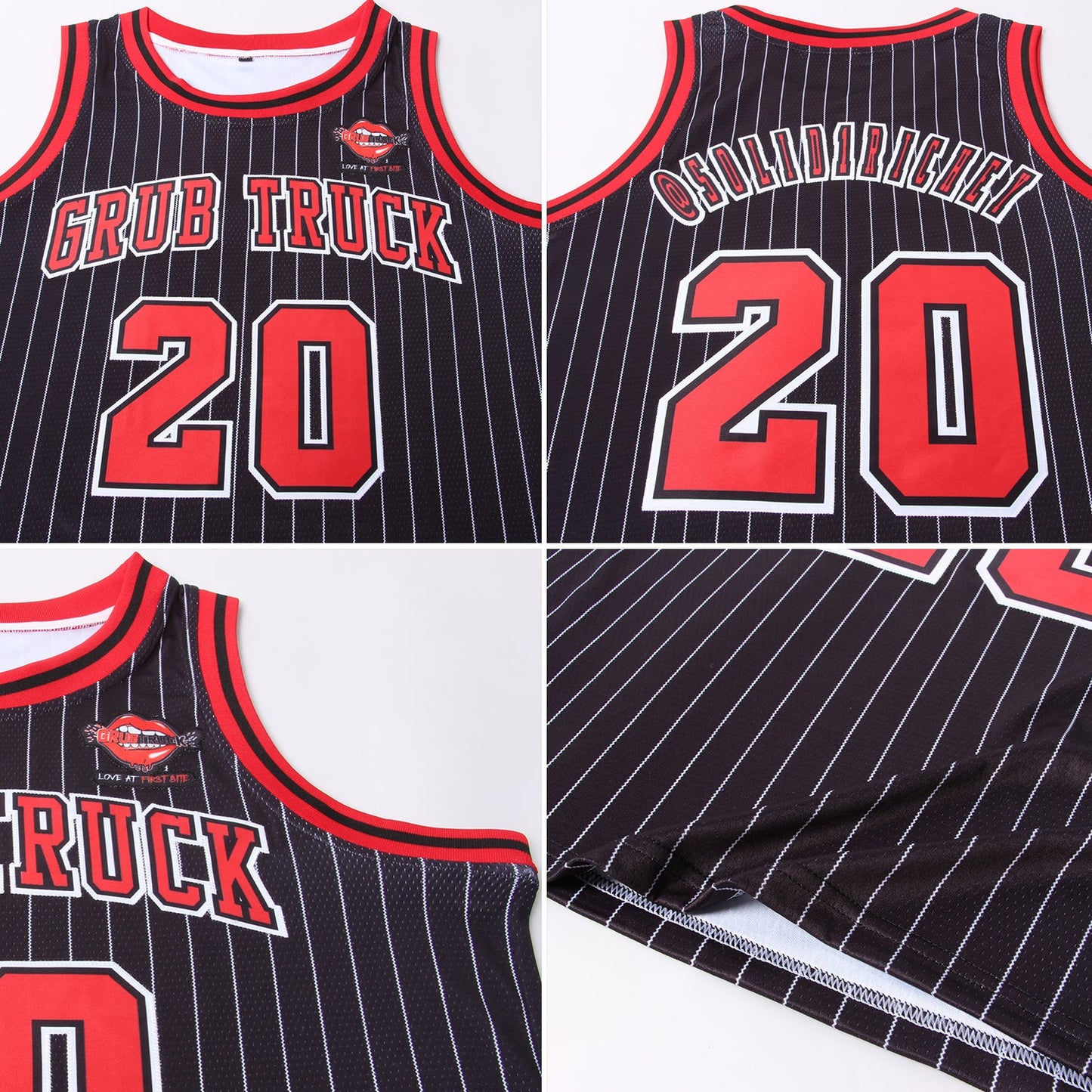 Custom Black White Pinstripe Red-White Authentic Basketball Jersey view 5