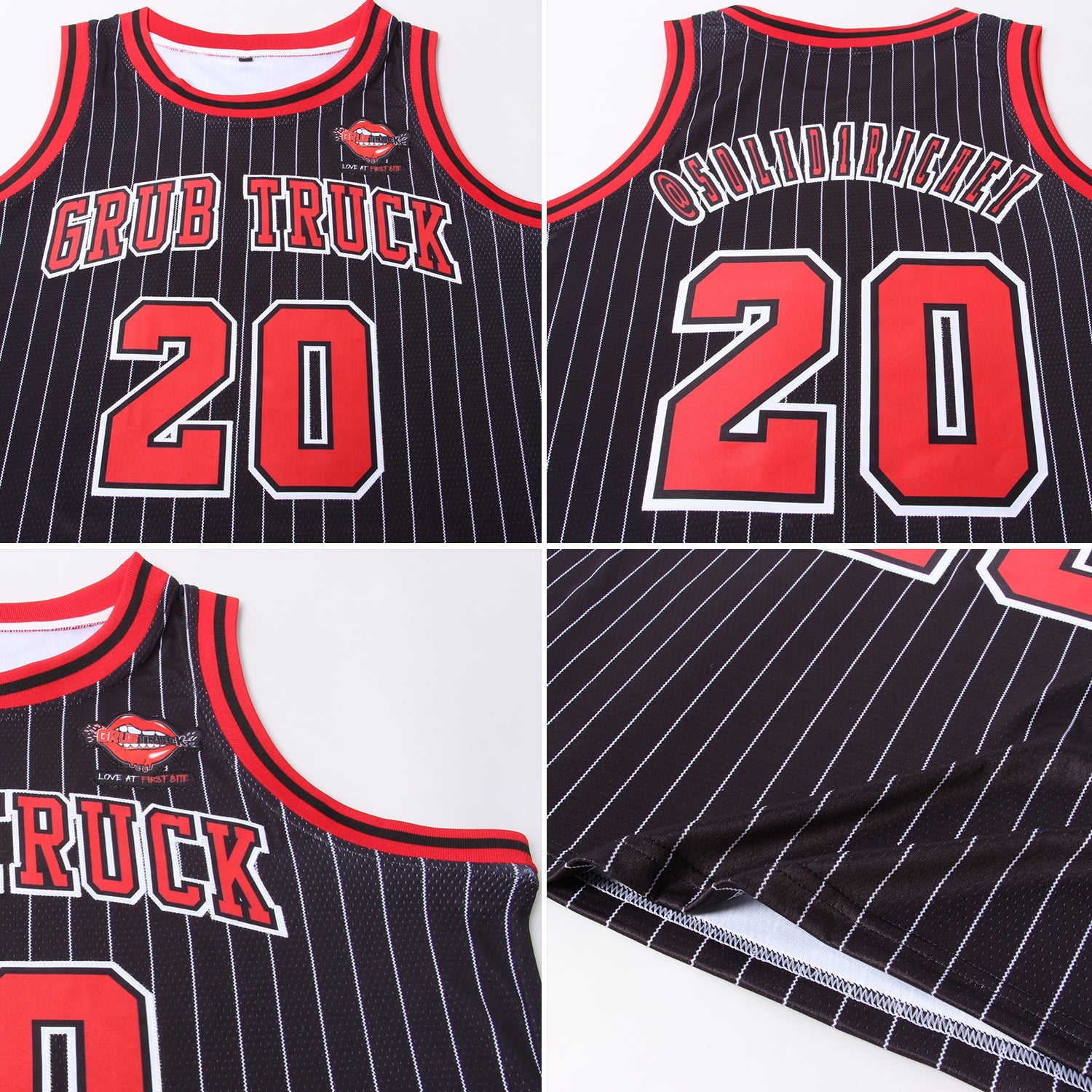 Custom Black White Pinstripe Red-White Authentic Basketball Jersey view 5