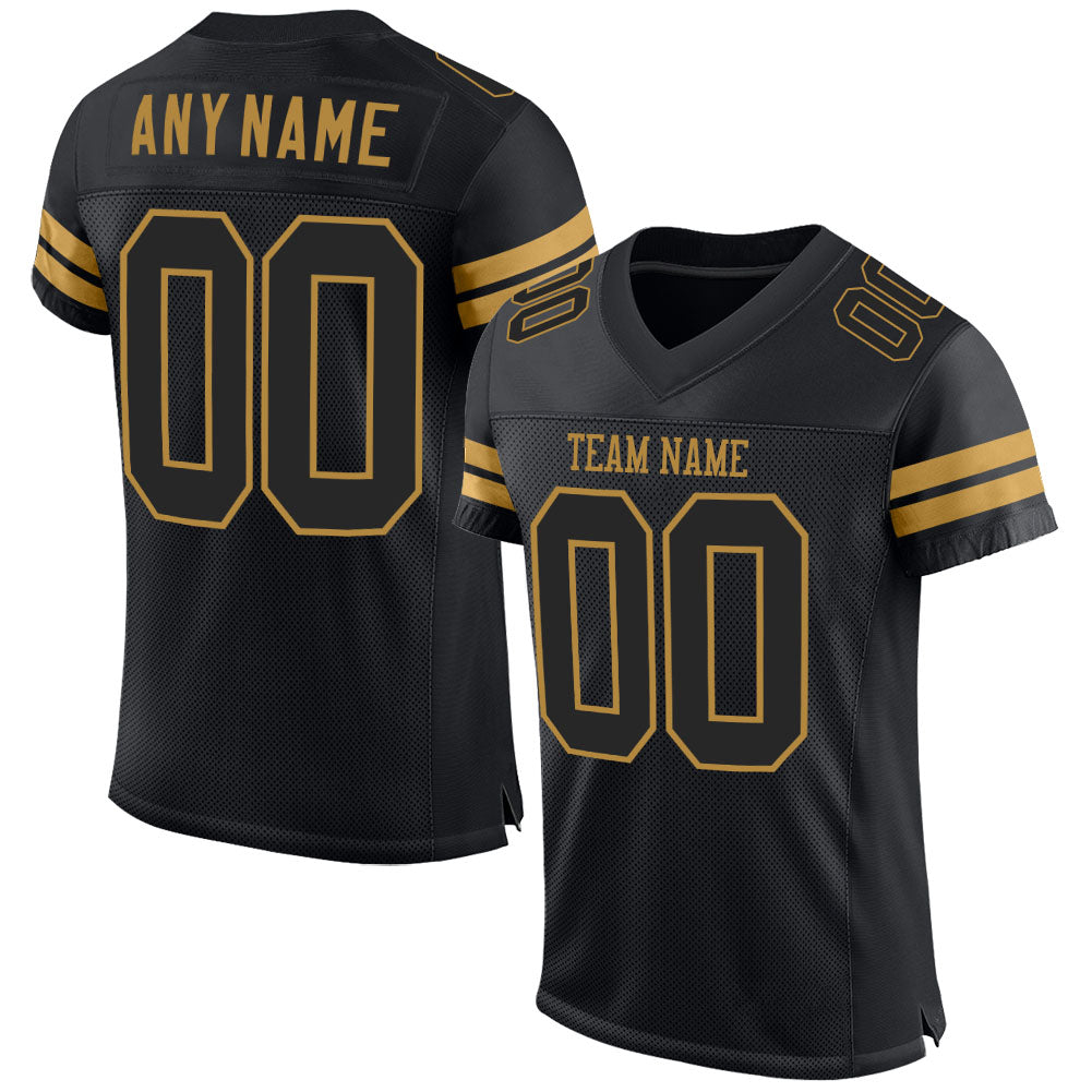Custom Black Black-Old Gold Mesh Authentic Football Jersey - Main View