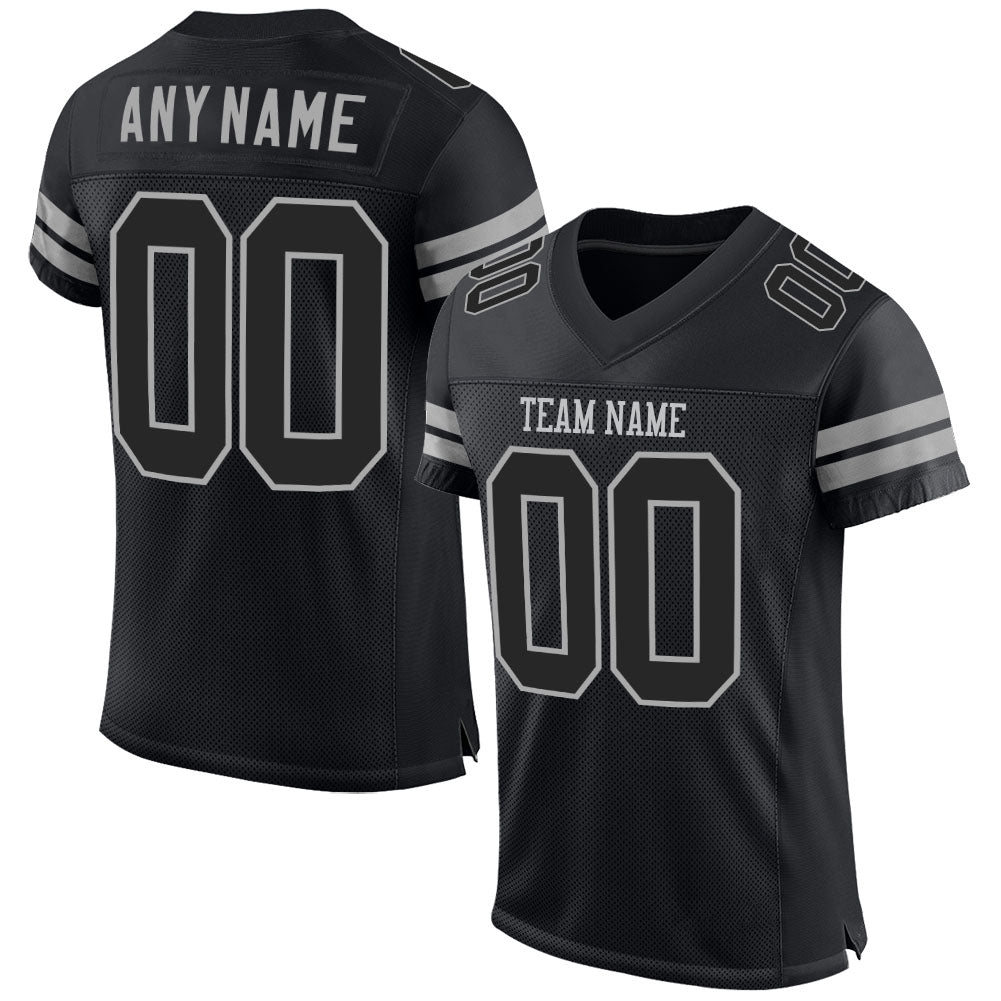 Custom Black Black-Gray Mesh Authentic Football Jersey - Main View