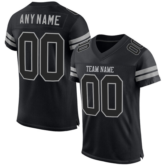 Custom Black Black-Gray Mesh Authentic Football Jersey - Main View