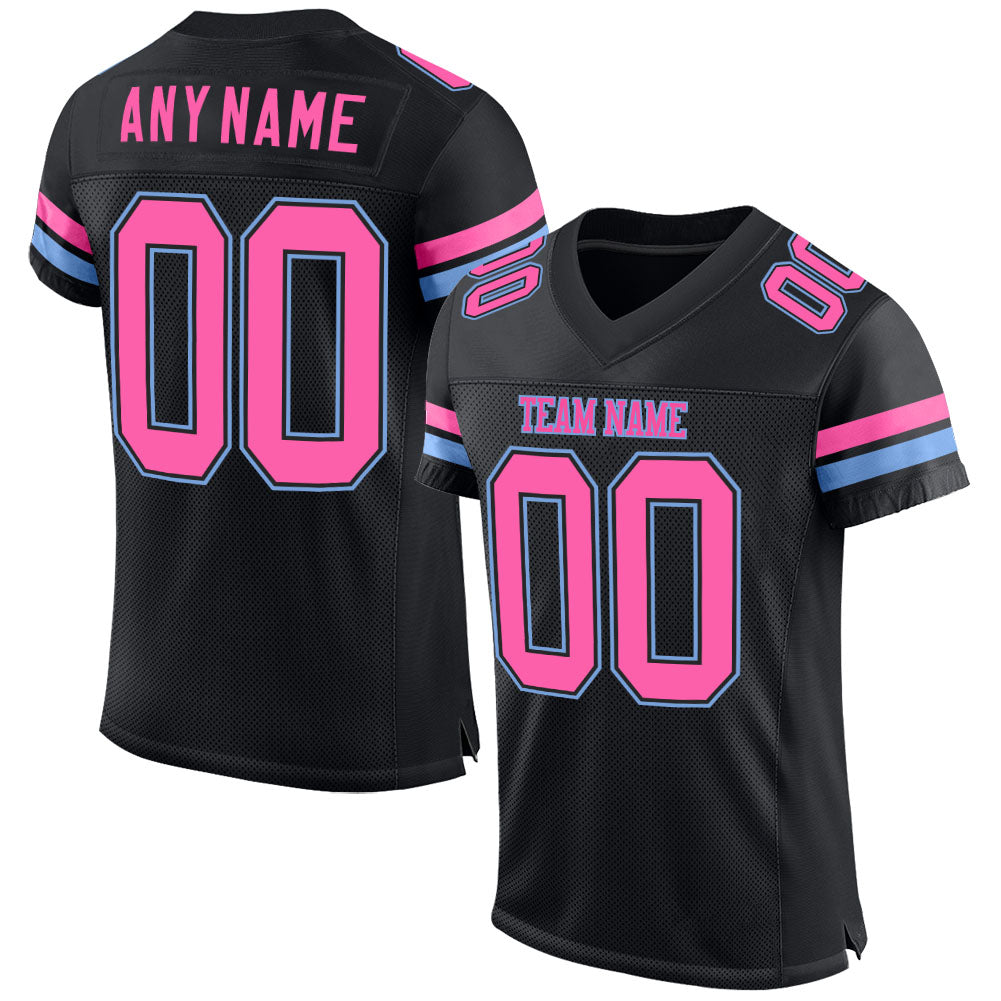 Custom Black Pink-Light Blue Mesh Authentic Football Jersey - Main View