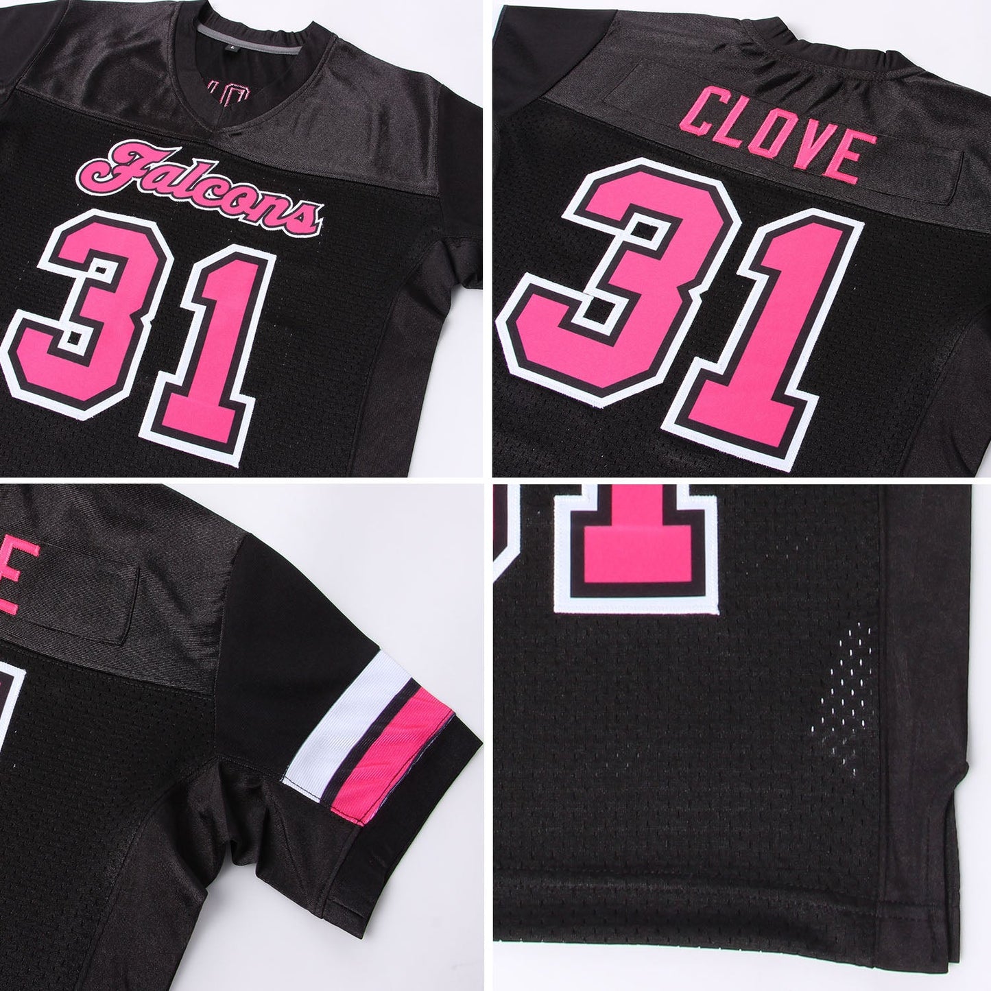 Custom Black Pink-White Mesh Authentic Football Jersey view 5
