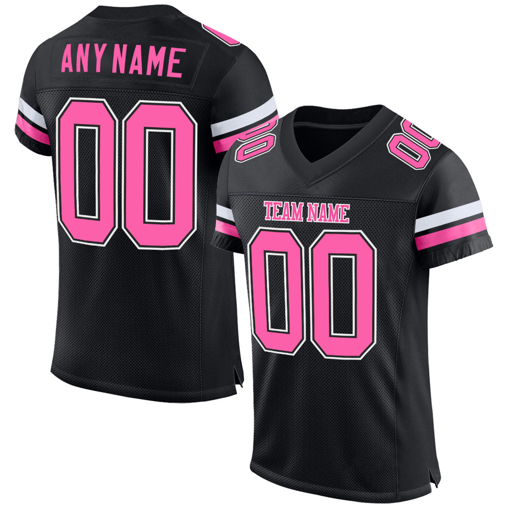 Custom Black Pink-White Mesh Authentic Football Jersey - Main View