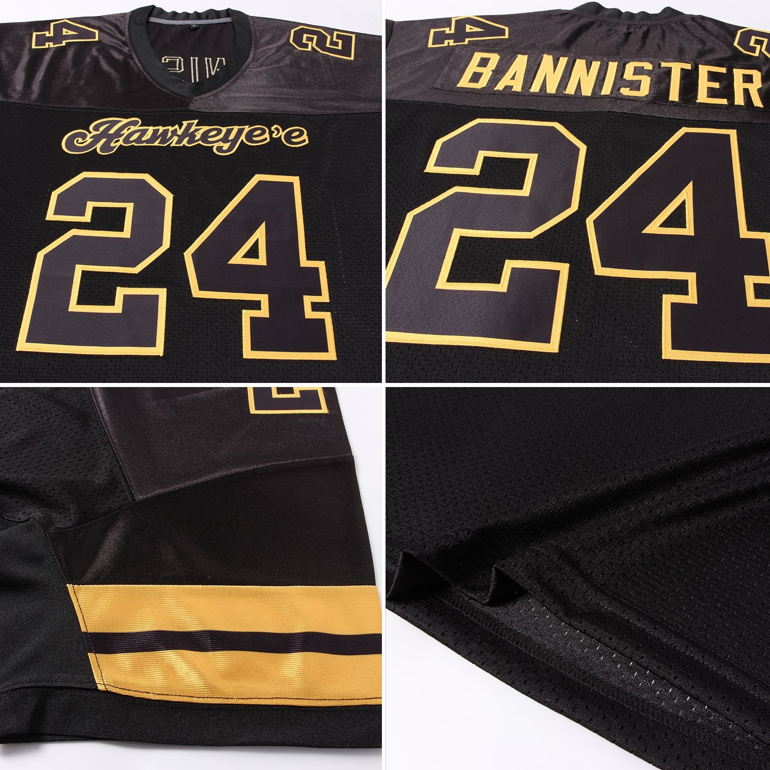 Custom Black Black-Gold Mesh Authentic Football Jersey view 5